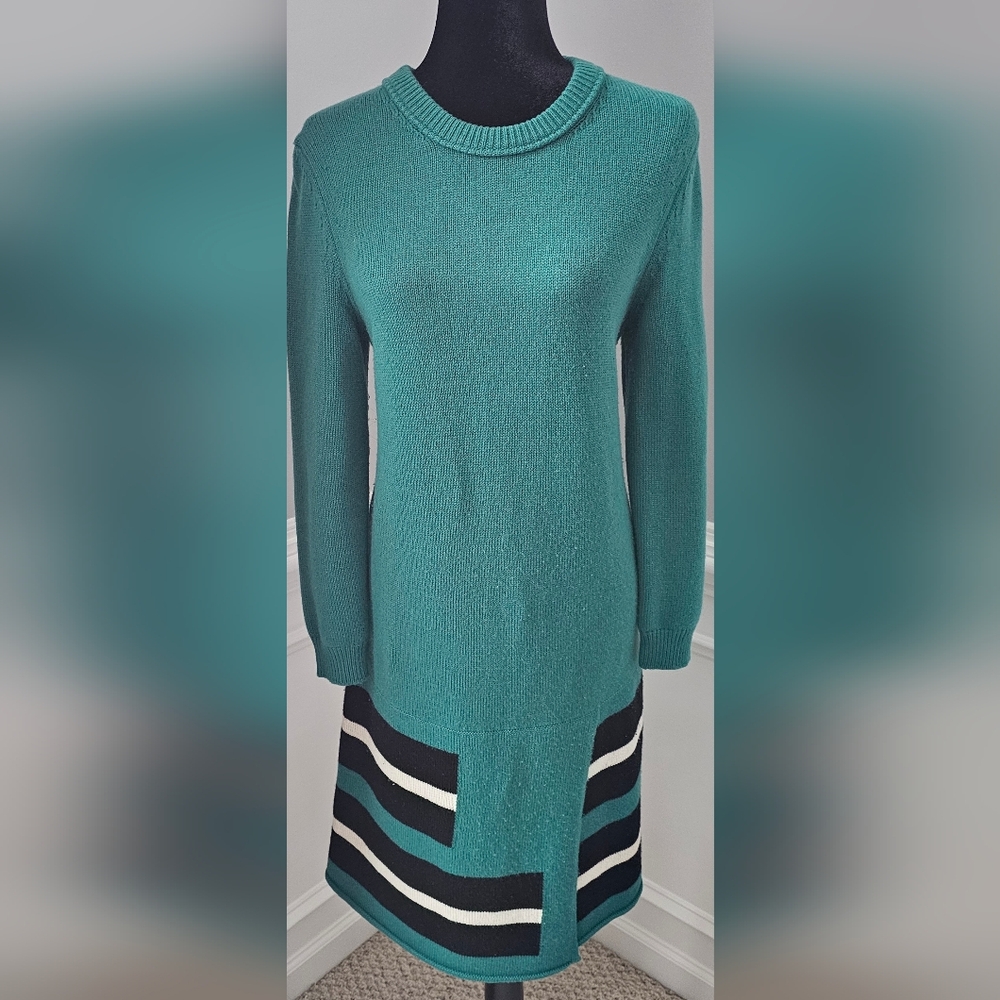 Fendi Teal, Black, and White Crew Neck Sweater Dress - Picture 2 of 3